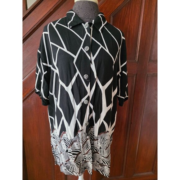 Anthony Mark Hankins Button-Down Shirt With Zebra Print Black White L - Picture 2 of 9